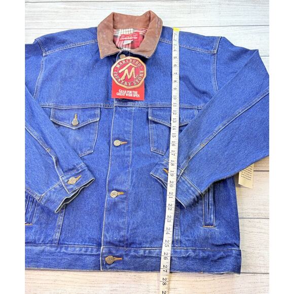 Marlboro Vintage Men’s Denim Trucker Jacket Leather Collar Size Large - Picture 3 of 11